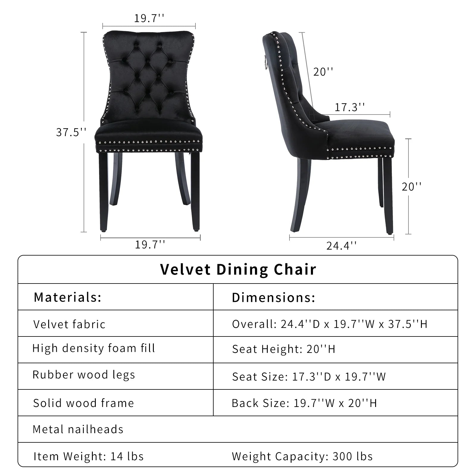 Black Velvet Dining Chairs Set of 2, Kitchen & Dining Room Chairs Set of 2, Tufted Dining Chairs, Velvet Upholstered Dining Chairs, Solid Wood Frame (Black, Set of 2)