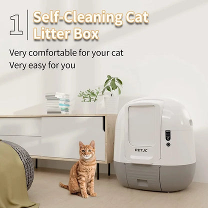 PETJC Automatic Intelligent Large Cat Litter Box Fully Closed Feces Machine Splashproof Bedpan Toilet Self Cleaning Cat Sandbox