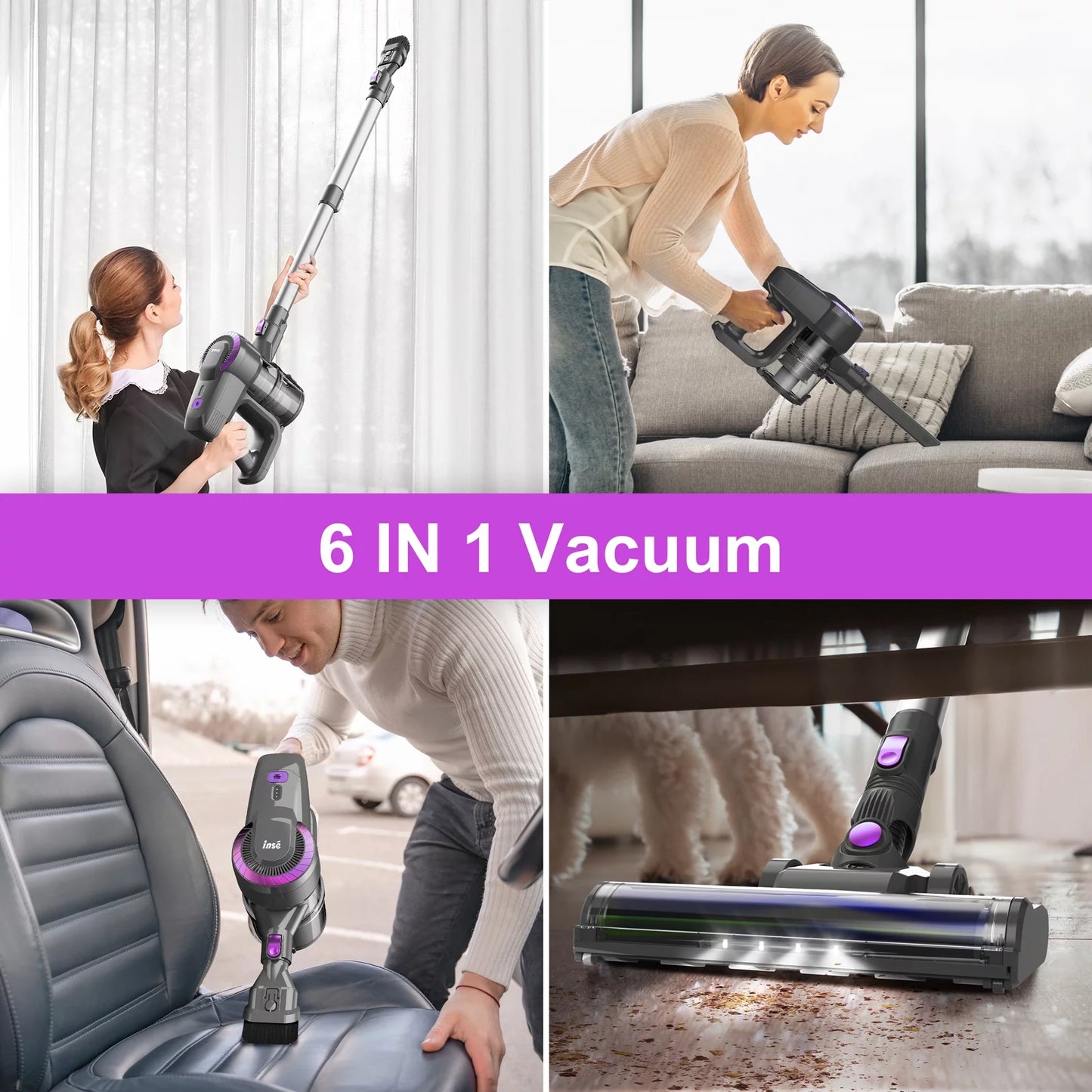 Cordless Vacuum Cleaner,6 in 1 Powerful Stick Handheld Vacuum with 2200Mah Rechargeable Battery,20Kpa Vacuum Cleaner,40Min Runtime,Lightweight Cordless Stick Vacuum for Hard Floor Carpet Pet Hair