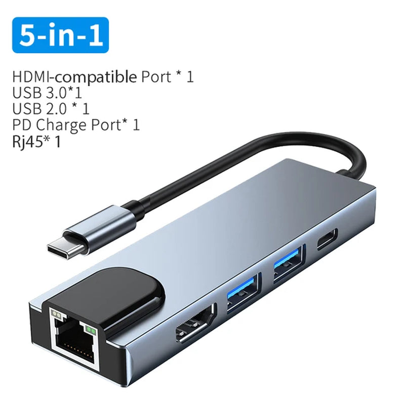 USB C Hub Type C to Hdmi-Compatible RJ45 5/6/8/11 Ports Dock with PD TF SD AUX Usb Hub 3 0 Splitter for Macbook Air Pro PC HUB