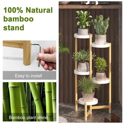 Bamboo Plant Stands Indoor, 5 Tier Tall Corner Plant Stand Holder & Plant Display Rack for Outdoor Garden Indoor Home