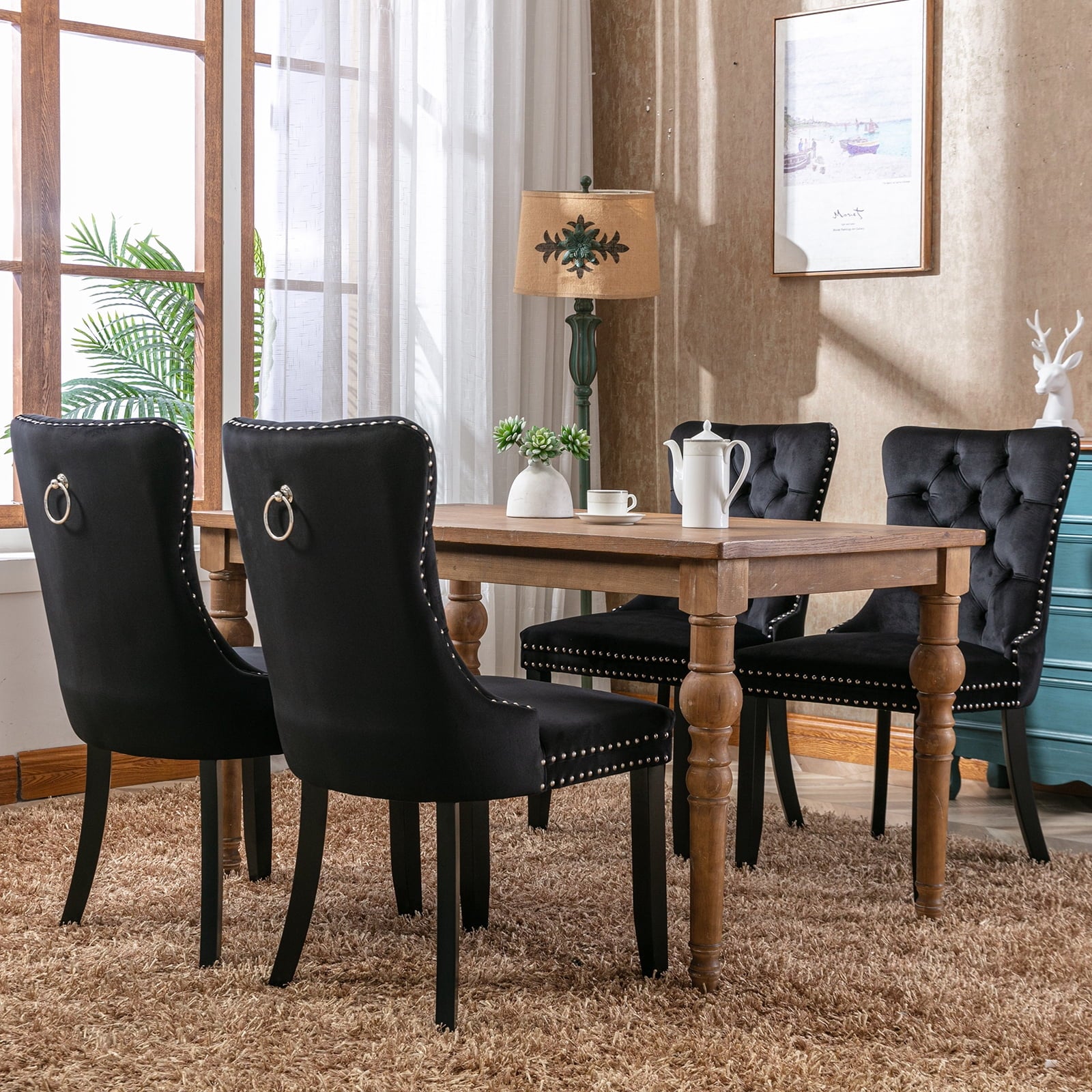 Black Velvet Dining Chairs Set of 2, Kitchen & Dining Room Chairs Set of 2, Tufted Dining Chairs, Velvet Upholstered Dining Chairs, Solid Wood Frame (Black, Set of 2)