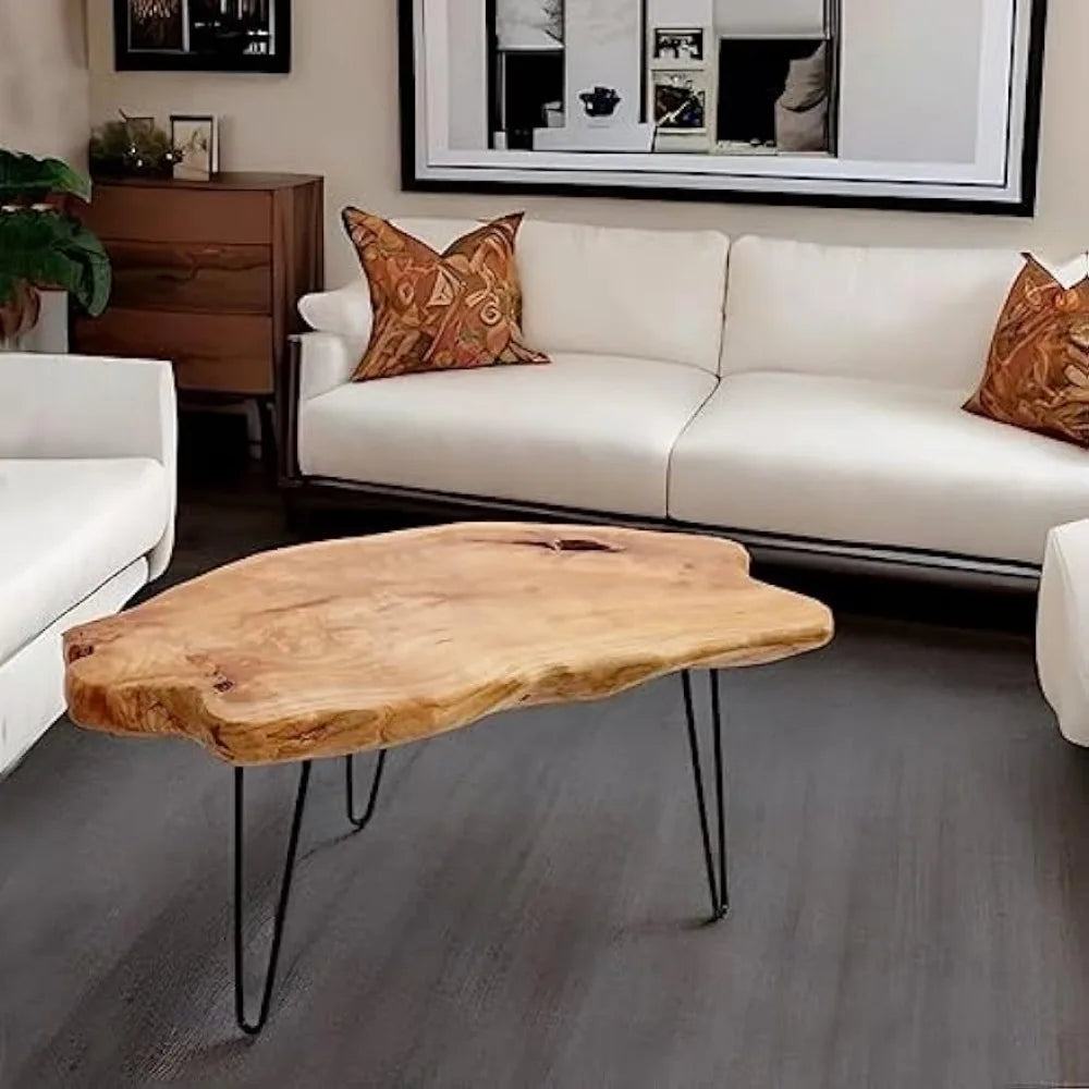 Restaurant Tables Live Edge Cedar Wood Coffee Table Metal Hairpin Legs for Living Room Center Table Salon Furniture Dining Coffe