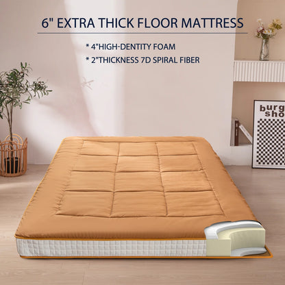 6" Extra Thick Japanese Floor Mattress Futon Mattress, Foldable Mattress Tatami Pad Floor Mattress for Adults Floor Bed Roll up Mattress Guest Mattress Camping Mattress,Black,Twin