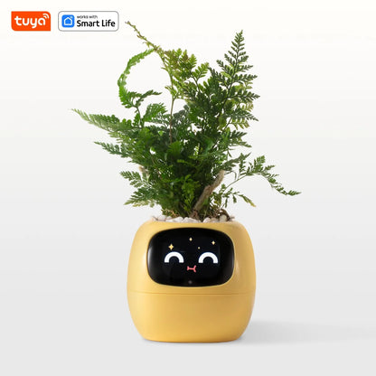 Yellow Tuya Ivy Smart Planter,Endless Fun over 49 Rich Expressions,7 Smart Sensors and AI Chips Make Raising Plants Easy and Fun