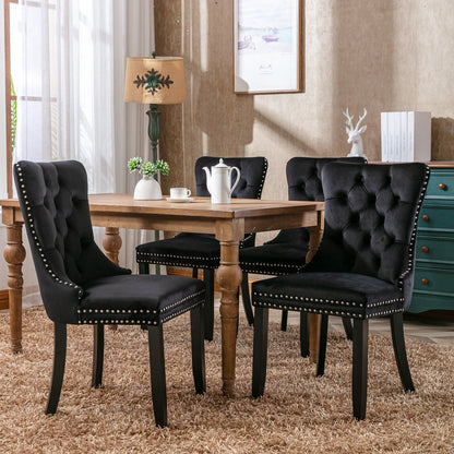 Black Velvet Dining Chairs Set of 2, Kitchen & Dining Room Chairs Set of 2, Tufted Dining Chairs, Velvet Upholstered Dining Chairs, Solid Wood Frame (Black, Set of 2)