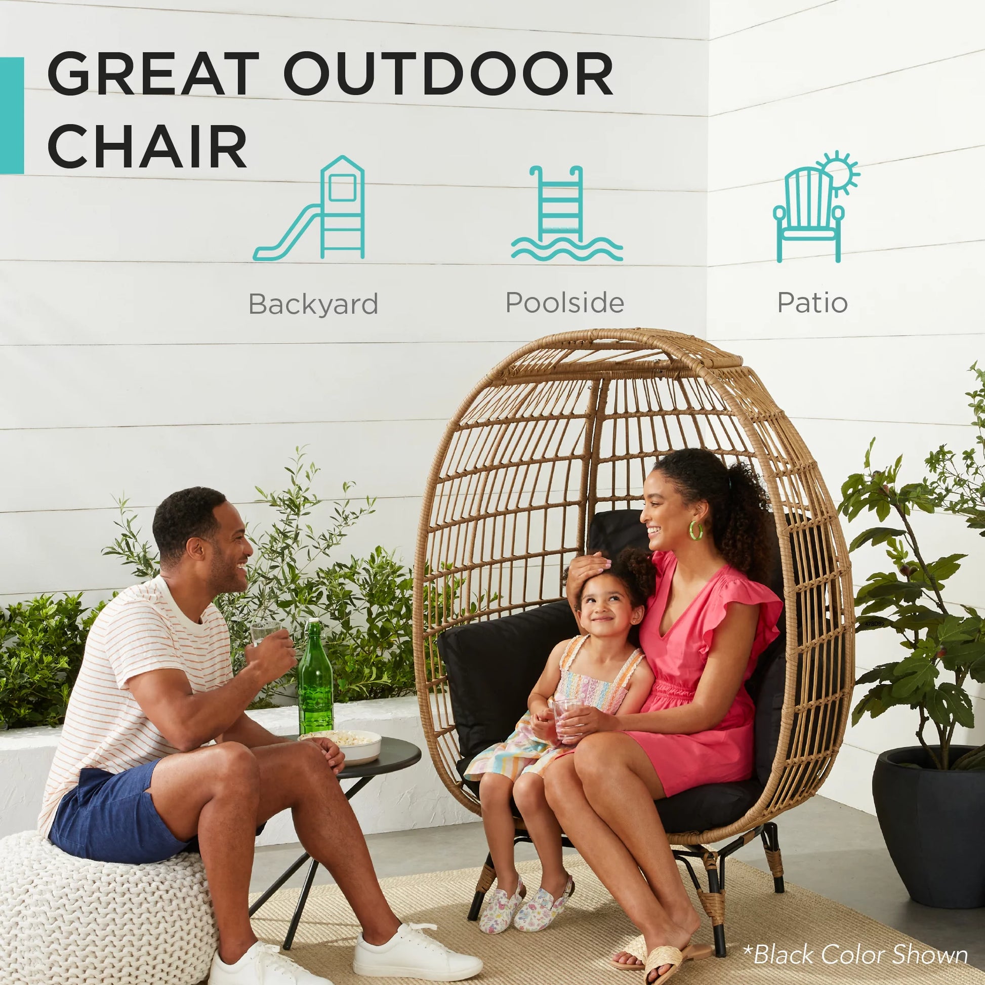 Wicker Egg Chair Oversized Indoor Outdoor Patio Lounger W/ 440Lb Capacity - Gray/White Sand