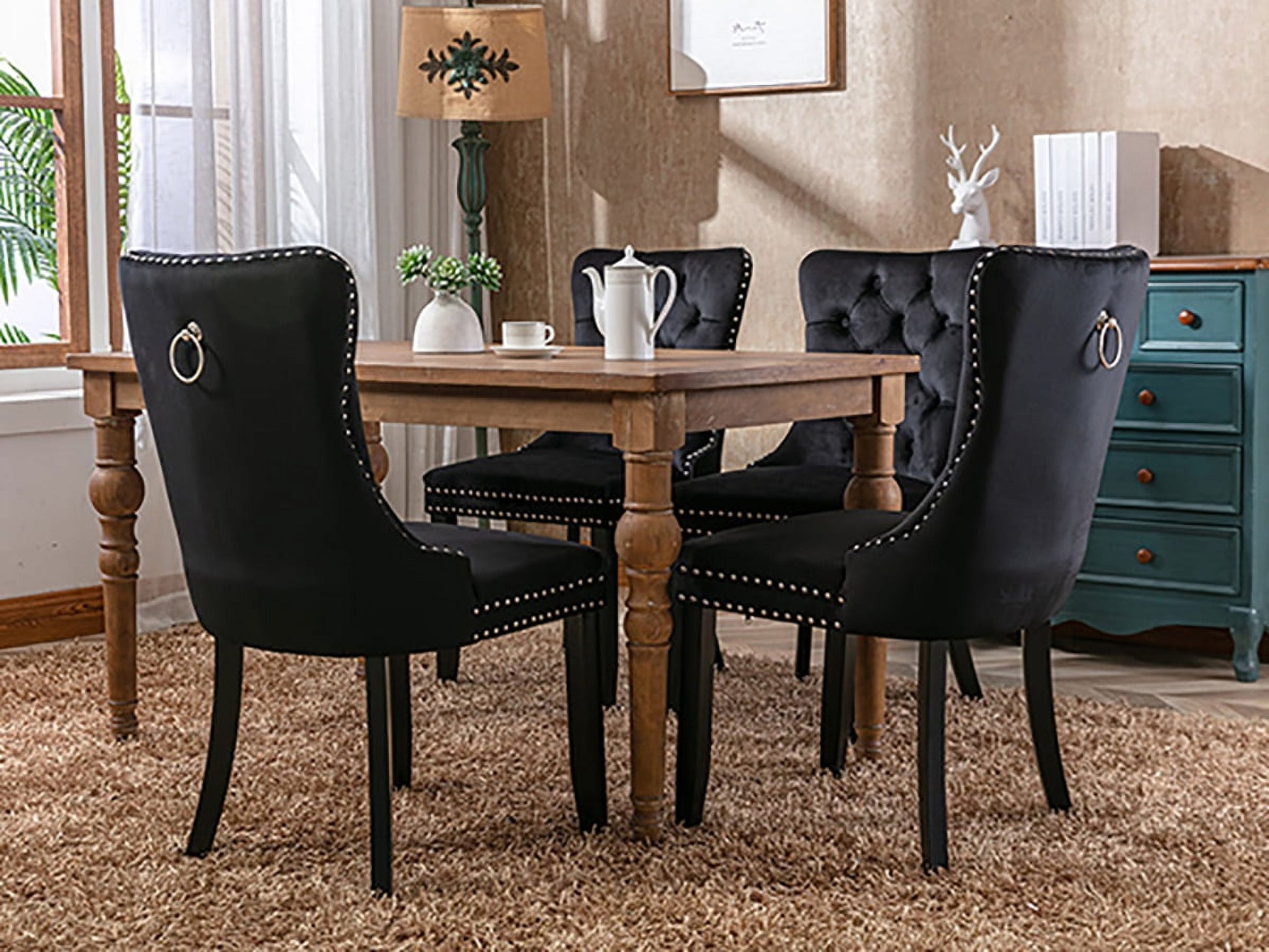 Black Velvet Dining Chairs Set of 2, Kitchen & Dining Room Chairs Set of 2, Tufted Dining Chairs, Velvet Upholstered Dining Chairs, Solid Wood Frame (Black, Set of 2)