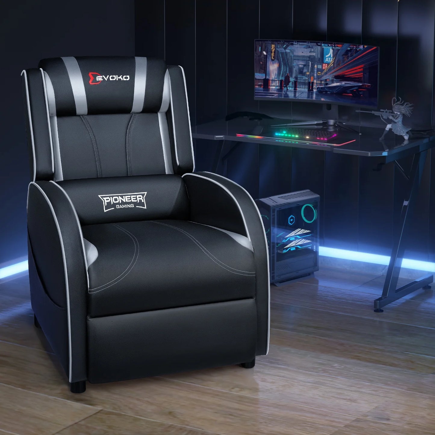 Massage Gaming Recliner Chair PU Leather Home Theater Seating Single Modern Living Room Sofa Recliners, Silver