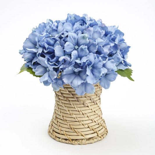 7.8In Artificial Blue Hydrangea Flowers in Woven Rattan Vase