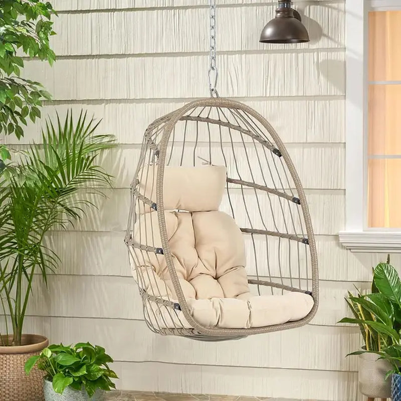 Egg Swing Chair with Stand, Rattan Wicker Hanging Egg Chair for Indoor Outdoor Bedroom Patio Hanging Basket Chair Hammock