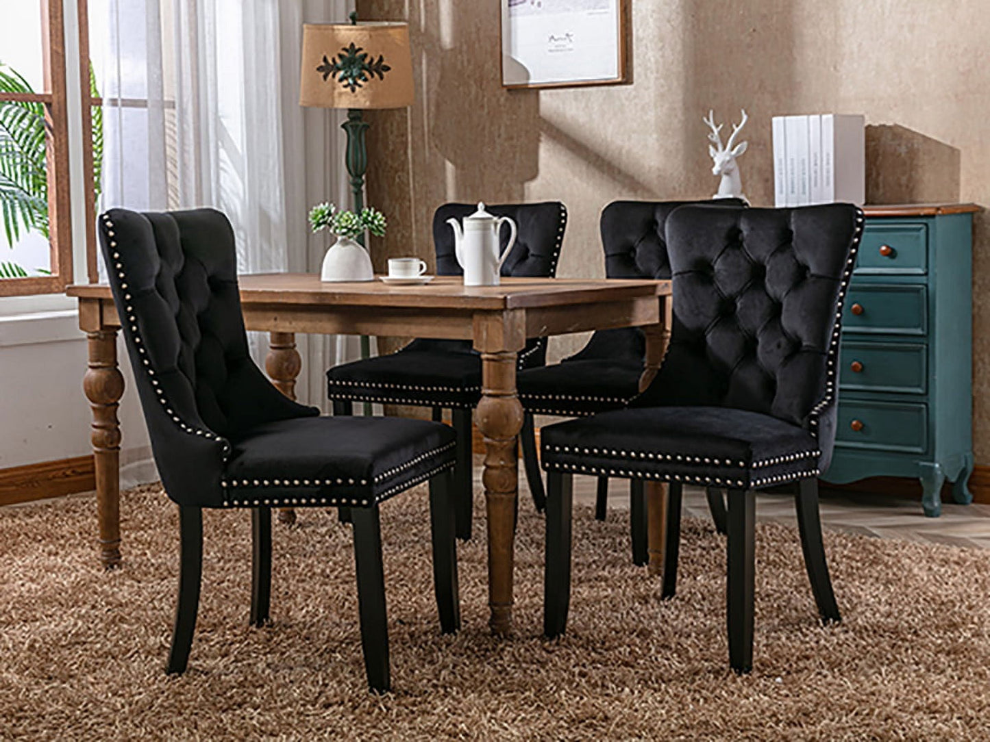 Black Velvet Dining Chairs Set of 2, Kitchen & Dining Room Chairs Set of 2, Tufted Dining Chairs, Velvet Upholstered Dining Chairs, Solid Wood Frame (Black, Set of 2)