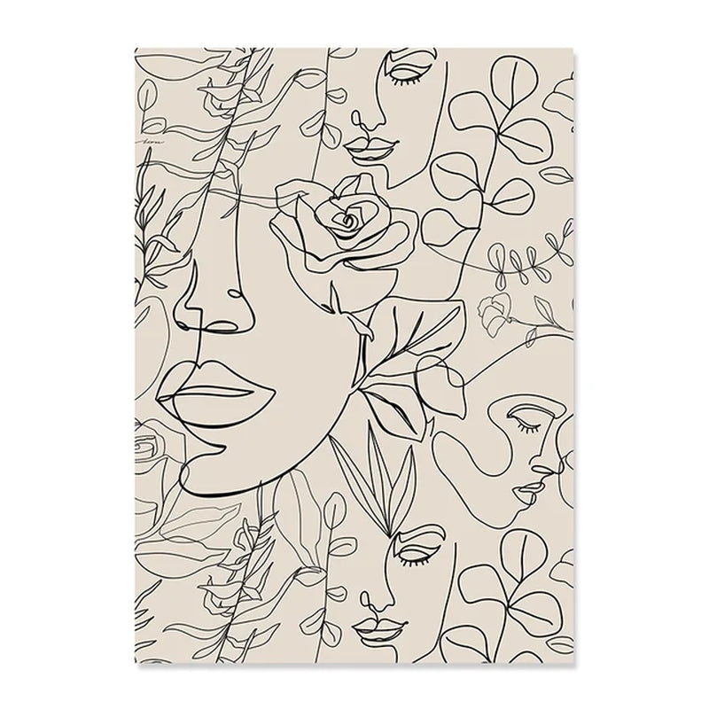 Abstract Bohemian Line Woman Faces Flowers Mid Century Posters Canvas Painting Wall Art Print Picture Living Room Home Decor