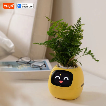 Yellow Tuya Ivy Smart Planter,Endless Fun over 49 Rich Expressions,7 Smart Sensors and AI Chips Make Raising Plants Easy and Fun