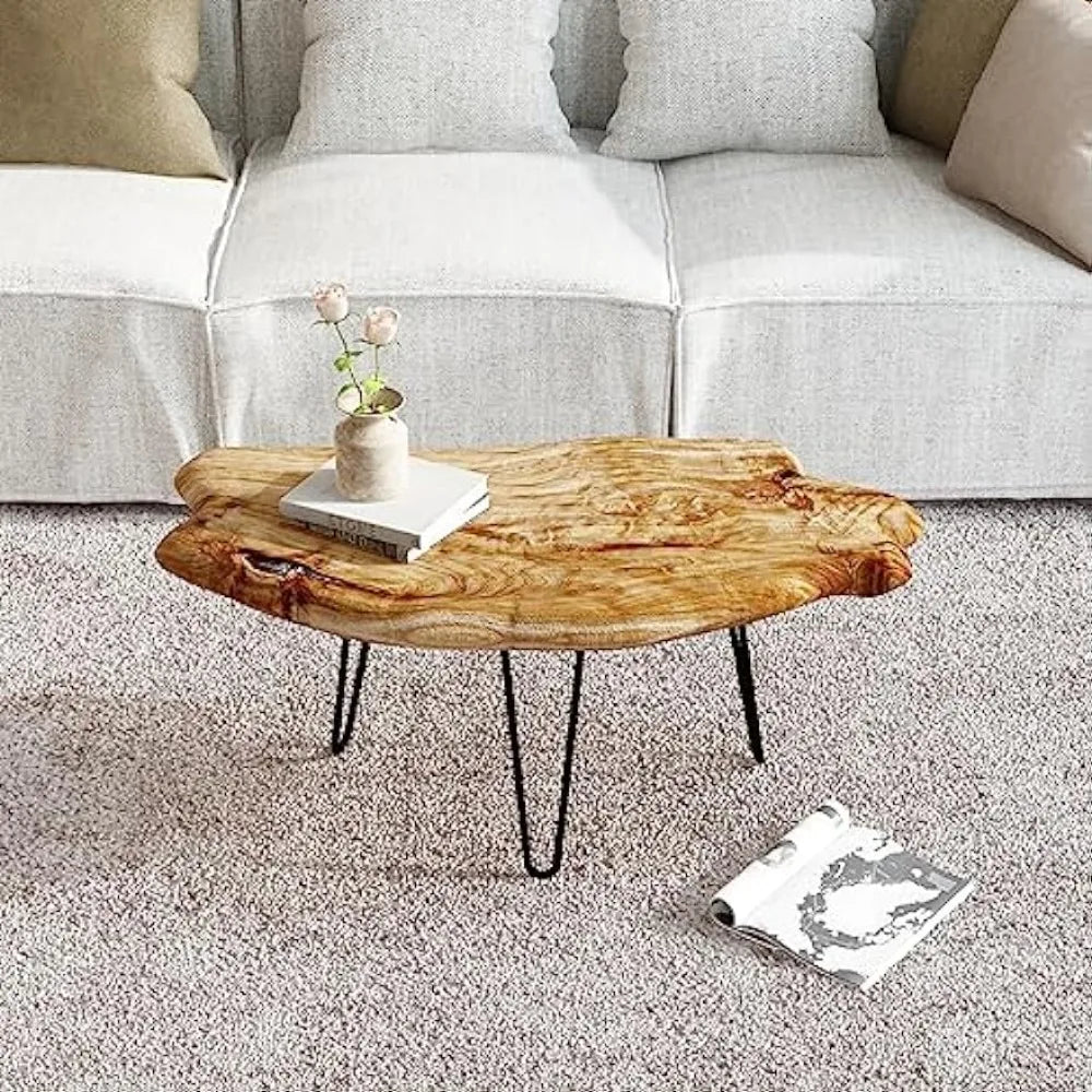 Restaurant Tables Live Edge Cedar Wood Coffee Table Metal Hairpin Legs for Living Room Center Table Salon Furniture Dining Coffe