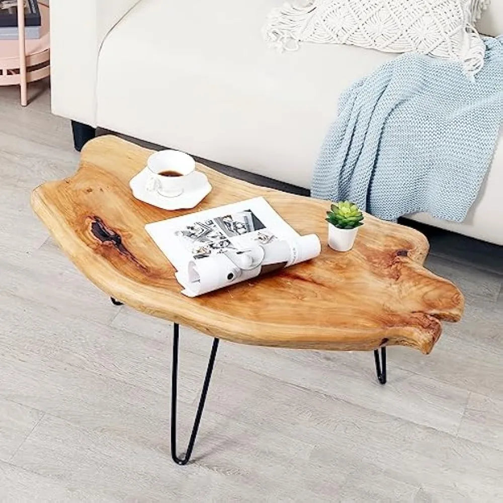 Restaurant Tables Live Edge Cedar Wood Coffee Table Metal Hairpin Legs for Living Room Center Table Salon Furniture Dining Coffe