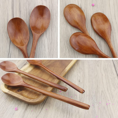 Wooden Spoons, 6 Pieces 9 Inch Wood Soup Spoons for Eating Mixing Stirring, Long Handle Spoon with Japanese Style Kitchen Utensil,  Eco Friendly Table Spoon