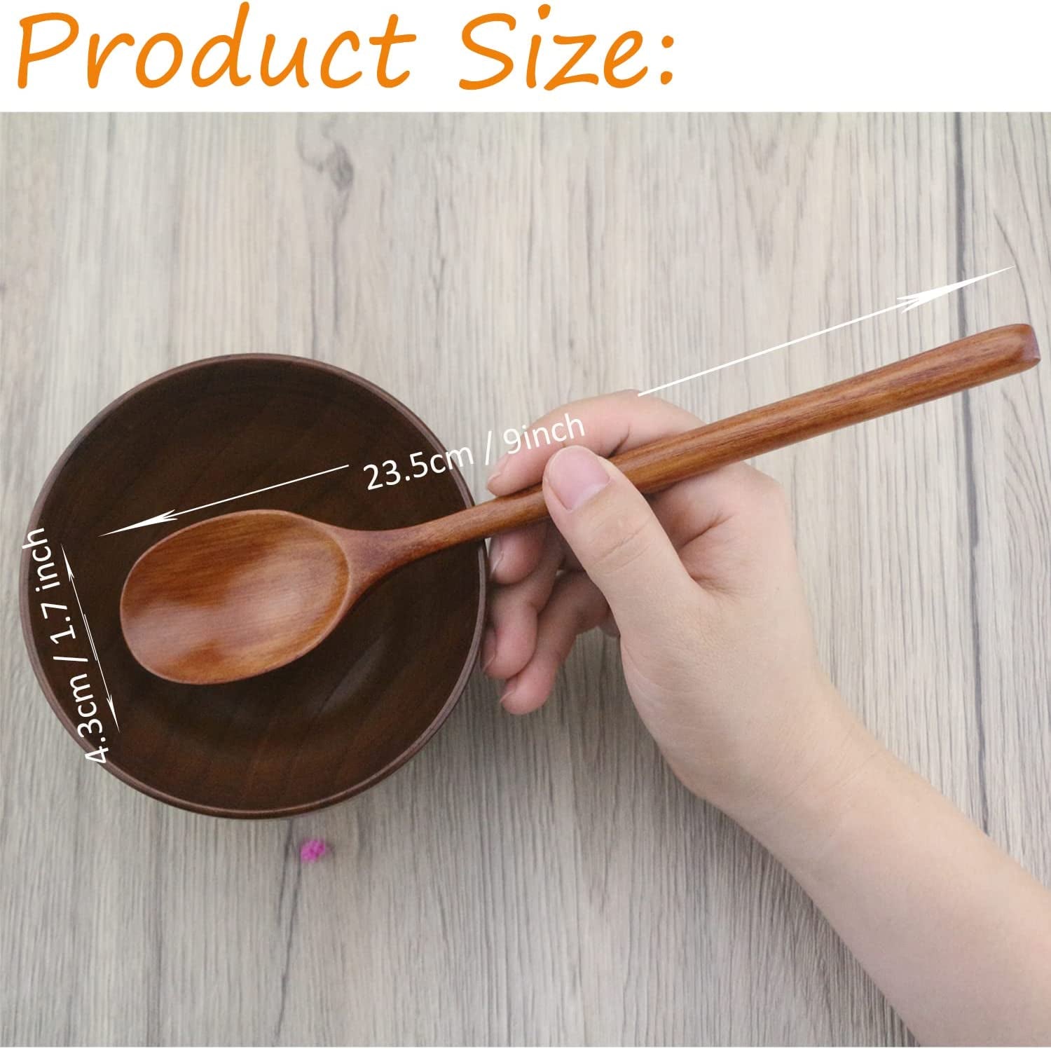 Wooden Spoons, 6 Pieces 9 Inch Wood Soup Spoons for Eating Mixing Stirring, Long Handle Spoon with Japanese Style Kitchen Utensil,  Eco Friendly Table Spoon