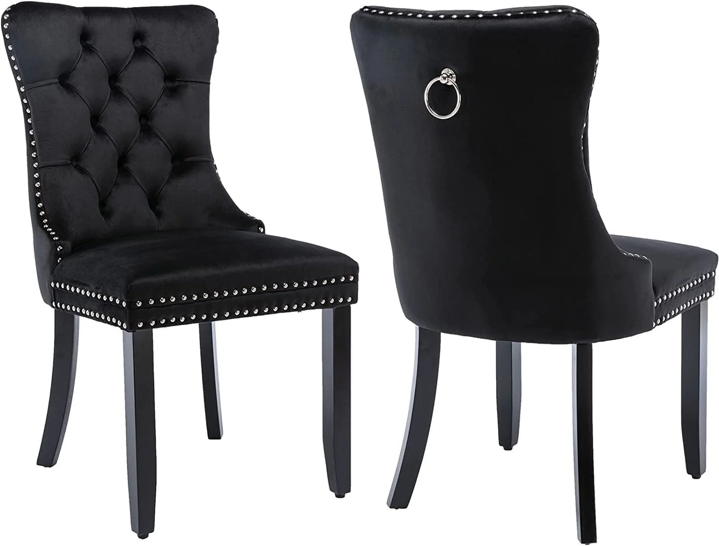 Black Velvet Dining Chairs Set of 2, Kitchen & Dining Room Chairs Set of 2, Tufted Dining Chairs, Velvet Upholstered Dining Chairs, Solid Wood Frame (Black, Set of 2)